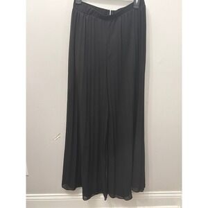 Haute Monde Black Pleated Wide Leg Palazzo Pants High Waist Flowy Chiffon